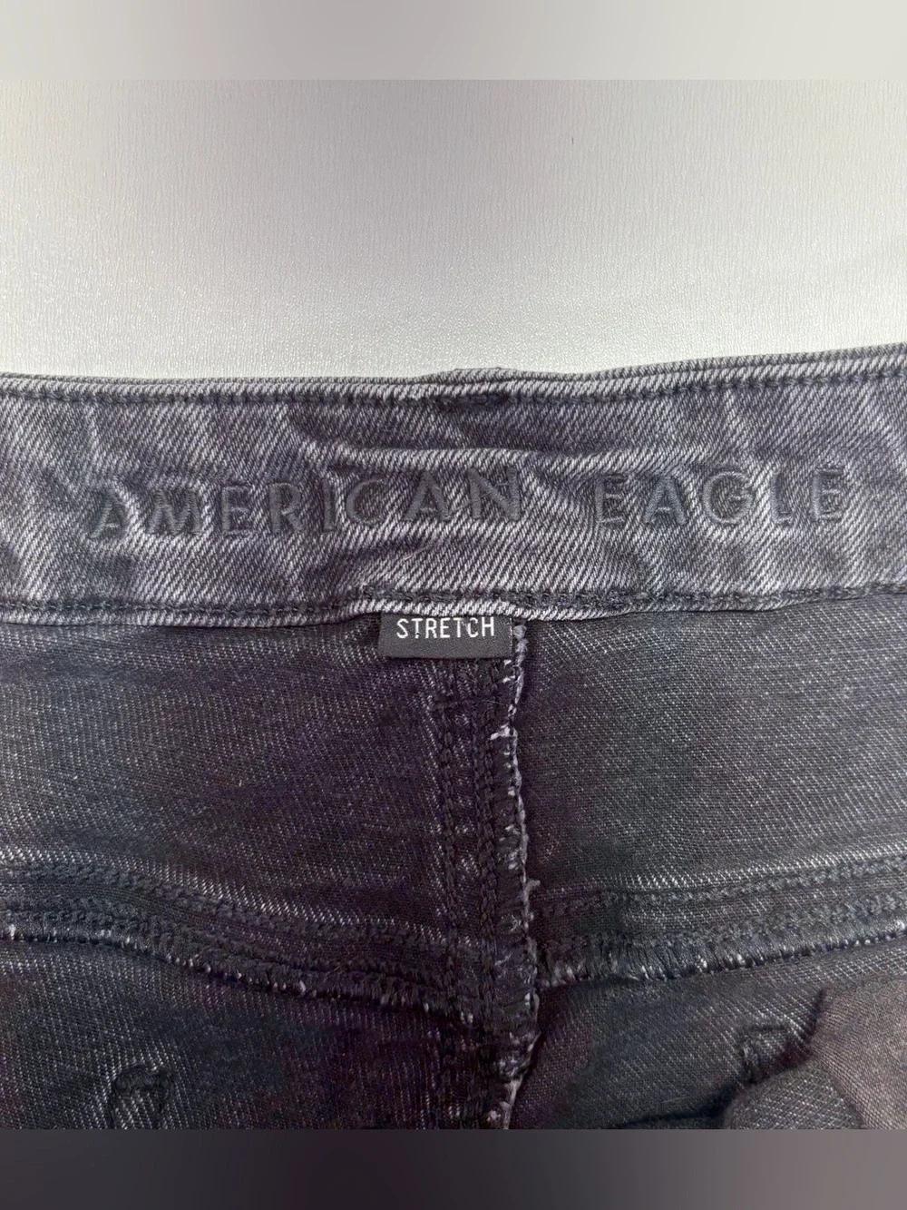 American Eagle Curvy Mom Jeans 16 Short Black Distressed Ripped Y2K Grunge